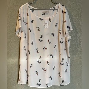 LOFT Plus Floral Blouse In White